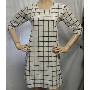 COLLECTIVE CONCEPTS WHITE/BLACK PLAID CAREER CASUAL MINI DRESS SIZE: XS NWT
